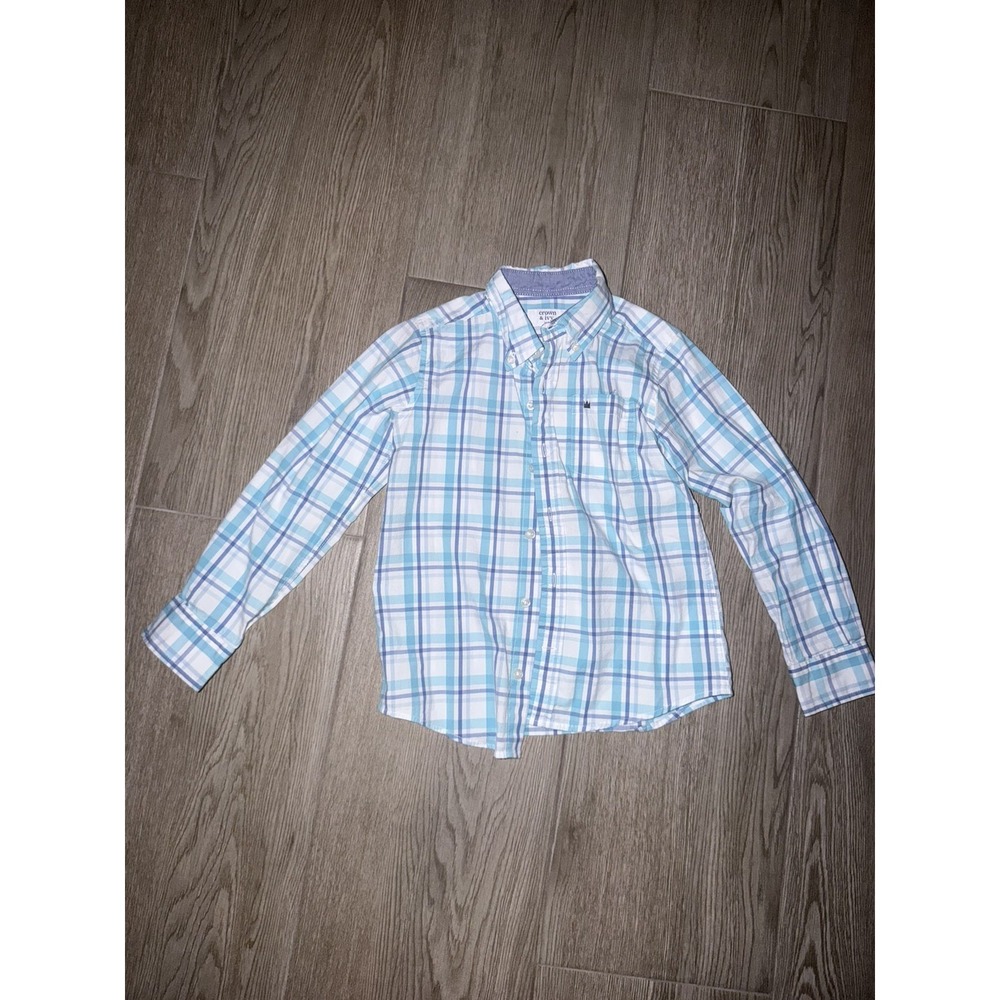 Crown & Ivy Kids Boys Plaid Collared Long Sleeve Button-Up Shirt Size 5 Blue